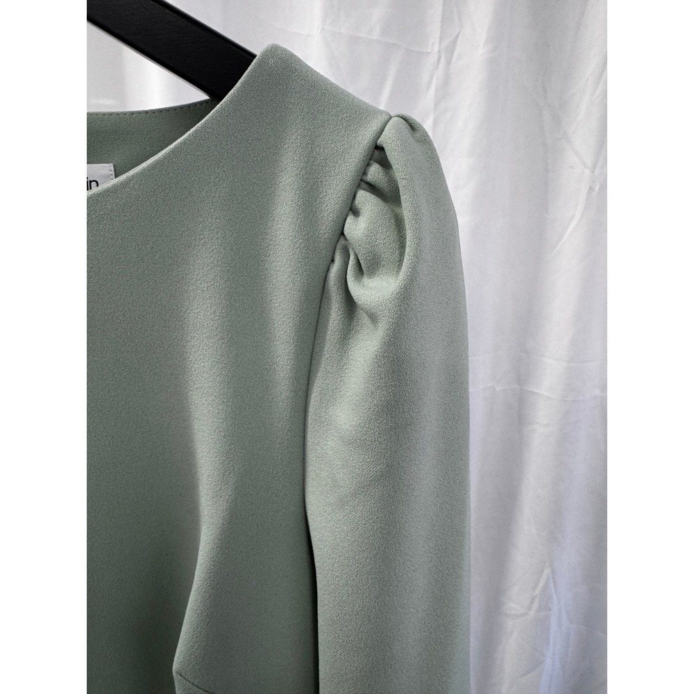 Calvin Klein Seafoam Green Exposed Gold Zip 3/4 Sleeve Sheath Office Dress Sz 12 - Picture 5 of 12